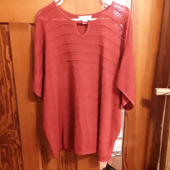 CJ Banks Tops - Red crocheted sweater